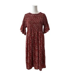 Women's Large Flowy Peasant Cottagecore Fitted Bodice Flare Short Sleeve Dress